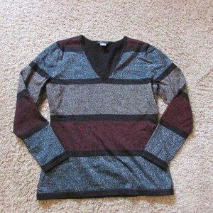 Great condition Venus Silver Metallic Shimmer Green Gray Red Vneck Sweater